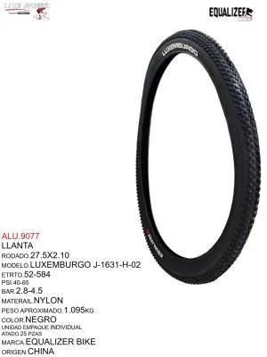 LLANTA 27.5X2.10 NYLON, NEGRA MOD LUXEMBURGO J-1631 EQUALIZER BIKE