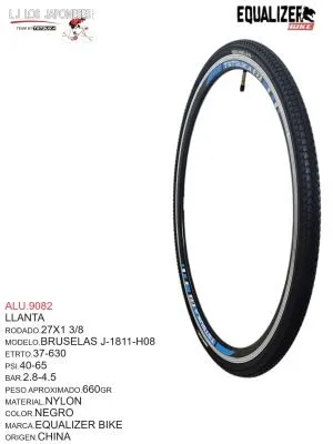 ALU.9082 LLANTA 27 X 1 3/8 NEGRO MODELO BRUSELAS MARCA EQUALIZER