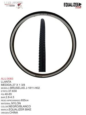 ALU.9083 LLANTA 27 X 1 3/8 NEGRO CARA BLANCA MODELO BRUSELAS MARCA EQUALIZER