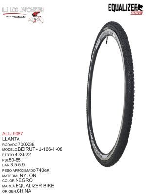 LLANTA 700X38C NEGRO MODELO BEIRUT MARCA EQUALIZER