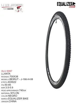 ALU.9087 LLANTA 700X38C NEGRO MODELO BEIRUT MARCA EQUALIZER