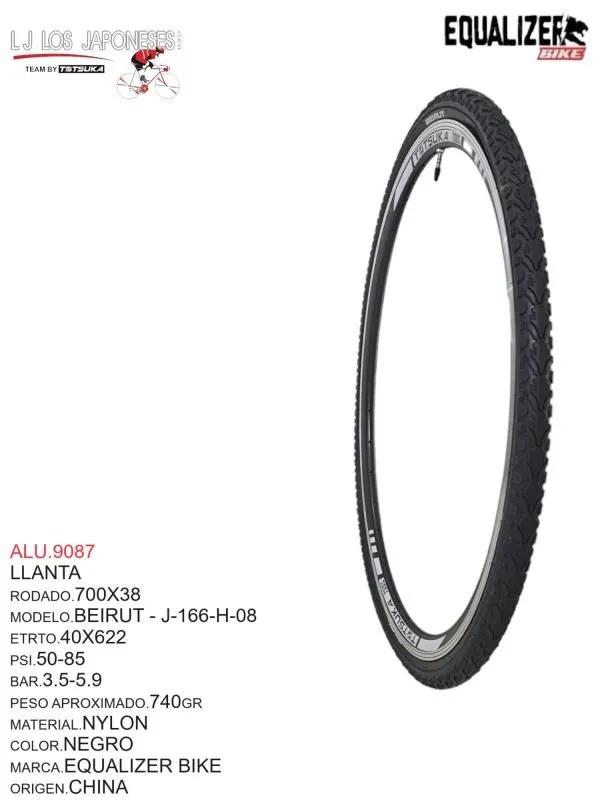 LLANTA 700X38C NEGRO MODELO BEIRUT MARCA EQUALIZER