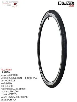 ALU.9088 LLANTA 700X28C NEGRO MODELO KINGSTON MARCA EQUALIZER