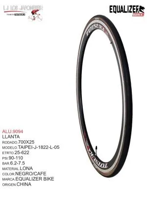 ALU.9094 LLANTA RODADO: 700X25 MODELO: TAIPEI-J-1822-L-05