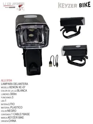 LUZ DELANTERA MARCA  KEYZER MODELO XENON FS07 300LM/3 modos de flash/1led/batería de litio