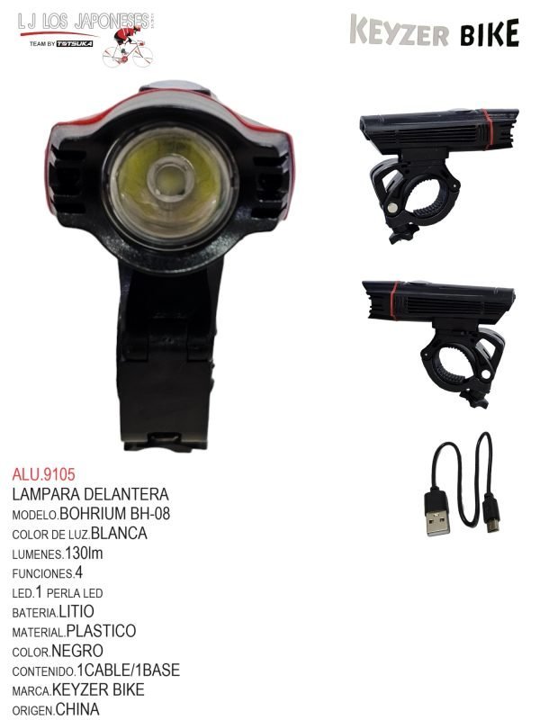 ALU.9105 LUZ DELANTERA MARCA KEYZER MODELO BOHRIUM FS08 130 lm/3 modos de luces