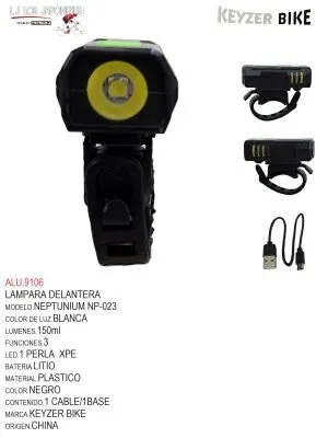 LUZ DELANTERA MARCA  KEYZER MODELO NEPTUNIUM FS023 150 lm/3 modos/perlas de luz resaltadas XPE