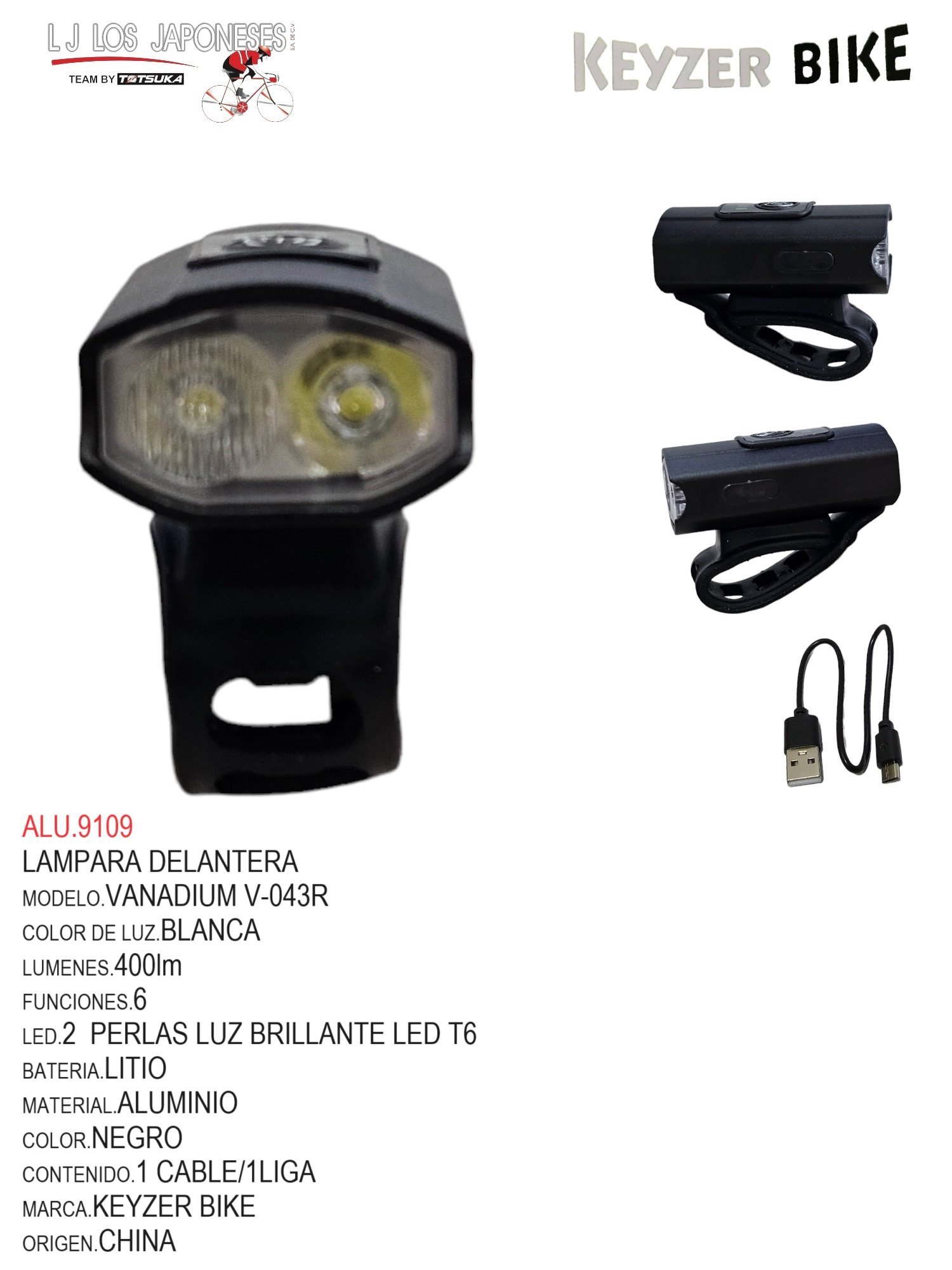 LUZ DELANTERA MARCA KEYZER MODELO VANADIUM FS043R 400LM LED: 2 luces ...