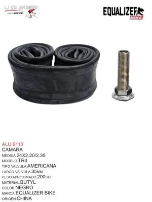 ALU.9113 CAMARA 24X2.20/2.35 EQUALIZER BIKE BUTYL V.A. TR-04A 35MMX45MM