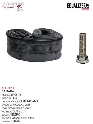 ALU.9114 CAMARA 26X1.75 EQUALIZER BIKE BUTYL V.A. TR-04A 35MMX38MM