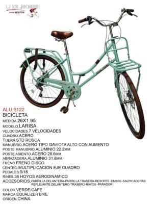 BICICLETA 26X1.95  LARISA 7 VEL.VERDE/CAFÉ LARISA EQUALIZER  BIKE