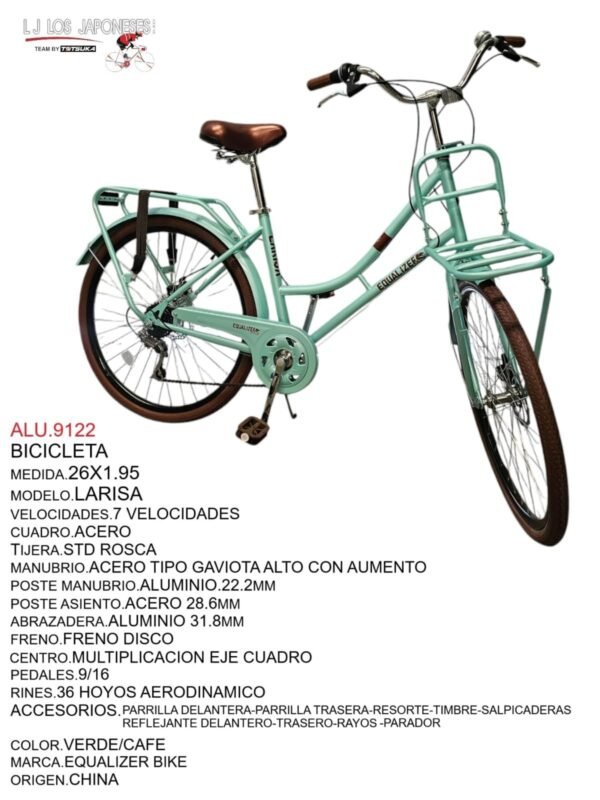 ALU.9122-1.jpeg BICICLETA 26X1.95 LARISA 7 VEL.VERDE/CAFÉ LARISA EQUALIZER BIKE