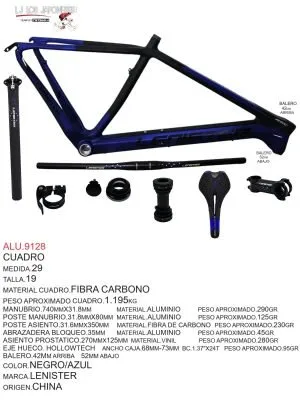 CUADRO 29  MARCA  LENISTER FIBRA CARBON  COLOR NEGRO/AZUL TALLA  19
