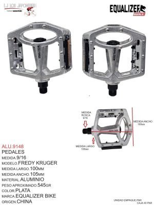Pedales 9/16, Modelo Fredy Kruger, Color Plata, Marca Equalizer Bike