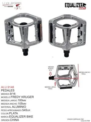 ALU.9148 Pedales 9/16, Modelo Fredy Kruger, Color Plata, Marca Equalizer Bike