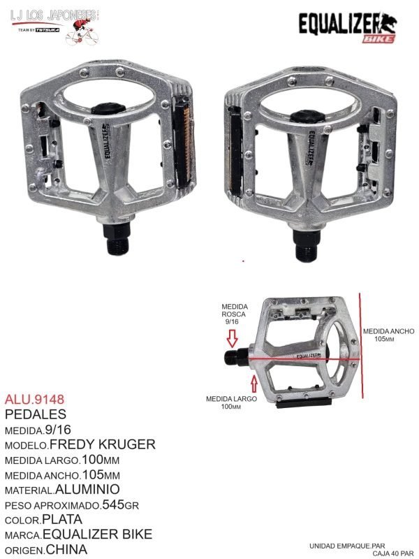 Pedales 9/16, Modelo Fredy Kruger, Color Plata, Marca Equalizer Bike