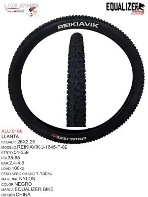 ALU.9168 LLANTA 26 X 2.25 NEGRO MARCA EQUALIZER MODELO REIKIAVIK
