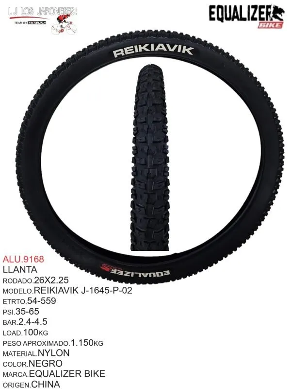 LLANTA 26 X 2.25 NEGRO MARCA EQUALIZER MODELO REIKIAVIK