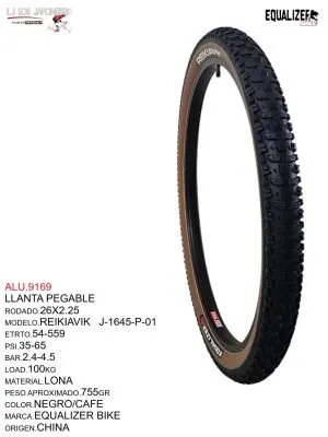 ALU.9169 Llanta plegable para bicicletas Modelo REIKIAVIK J-1645-P-01. Rodado 26x2.25.