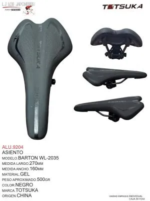 ASIENTO GEL NEGRO MOD.WL-2035 MODELO BARTON  TOTSUKA