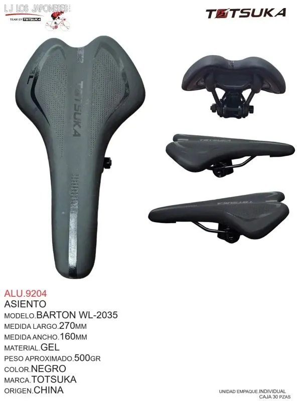 ASIENTO GEL NEGRO MOD.WL-2035 MODELO BARTON  TOTSUKA