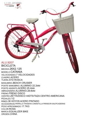 BICICLETA 26 BEACH MARCA EQUALIZER BIKE MODELO  CATANIA  1X7 VEL FRENO DISCO