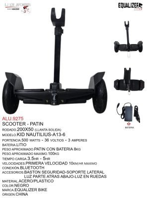 Scooter eléctrico compacto Modelo KID NAUTILIUS-A13-6. Rodado 200x50 (Llanta sólida). Potencia de 500 watts.