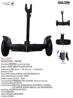 ALU.9275 Scooter eléctrico compacto Modelo KID NAUTILIUS-A13-6. Rodado 200x50 (Llanta sólida). Potencia de 500 watts.