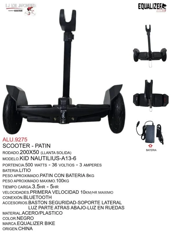 Scooter eléctrico compacto Modelo KID NAUTILIUS-A13-6. Rodado 200x50 (Llanta sólida). Potencia de 500 watts.