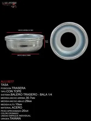 ALU.9277 TASA TRASERA CON TOPE, DE ACERO, COLOR CROMADO