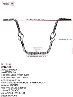 MANUBRIO MODELO.IMPALA, TIPO.CEBOLLA, PARA POSTE MTB/CHOLA