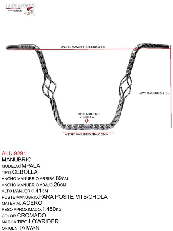 ALU.9291 MANUBRIO MODELO.IMPALA, TIPO.CEBOLLA, PARA POSTE MTB/CHOLA