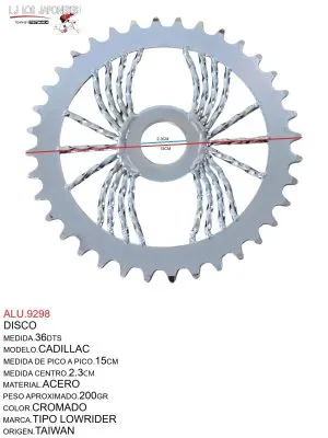 ALU.9298 DISCO MEDIDA.36 DTS, MODELO.CADILLAC, TIPO.LOW RIDER MEDIDA.36 DTS, MODELO.CADILLAC, TIPO.LOW RIDER
