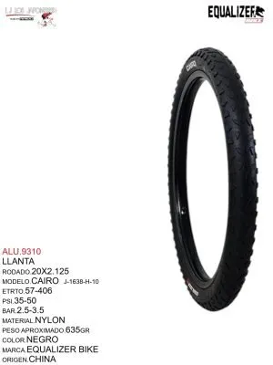 ALU.9310 Llanta compacta y resistente para bicicletas Modelo CAIRO J-1638-H-10. Rodado 20x2.125.