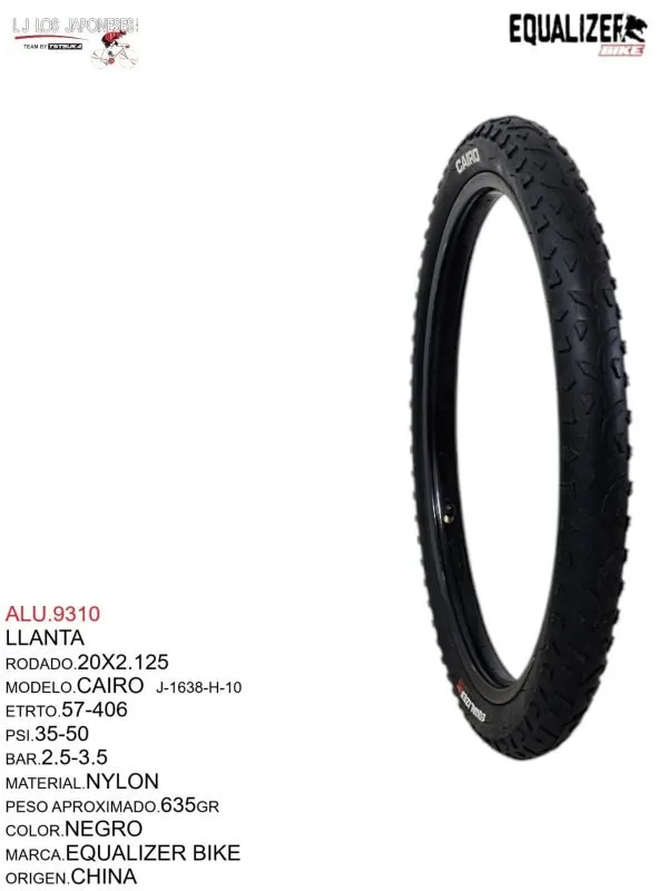 Llanta compacta y resistente para bicicletas Modelo CAIRO J-1638-H-10. Rodado 20x2.125.