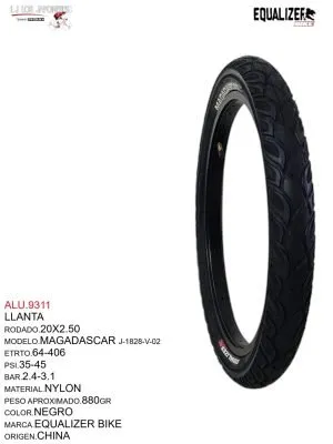 ALU.9311 Llanta de gran capacidad de carga Modelo MAGADASCAR J-1828-V-02. Rodado 20x2.50.
