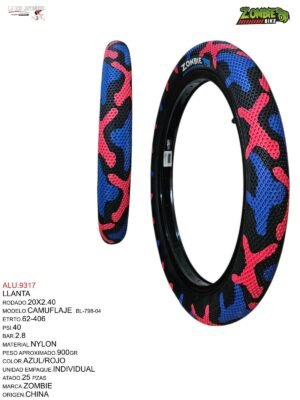 LLANTA 20X2.40 MOD.CAMUFLAJE AZUL ZOMBIE BIKE