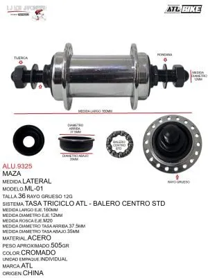 ALU.9325 Maza Lateral ML-01 Tasa Balero Centro STD