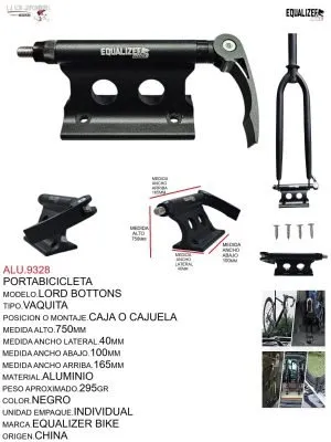 ALU.9328 PORTA BICICLETA VAQUITA MARCA EQUALIZER MODELO LORD BOTTONS NEGRO