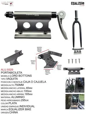 ALU.9329 PORTA BICICLETA VAQUITA MARCA EQUALIZER MODELO LORD BOTTONS PLATA