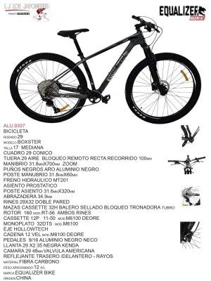 ALU.9337 BICICLETA 29 MARCA EQUALIZER 1 X 12 FIBRA CARBON MODELO BOXSTER