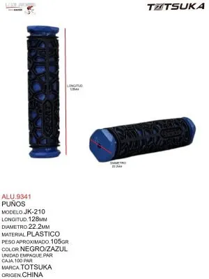 PUÑOS DE PLASTICO NEGRO/AZUL MARCA TOTSUKA 128X22.2 MOD. JK-210