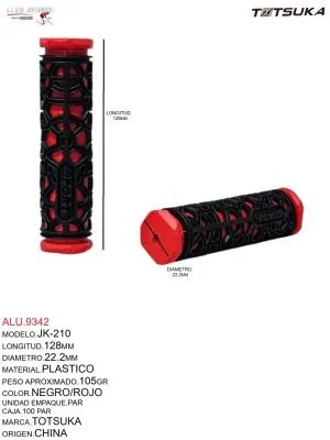PUÑOS DE PLASTICO NEGRO/ROJO MARCA TOTSUKA 128X22.2 MOD. JK-210