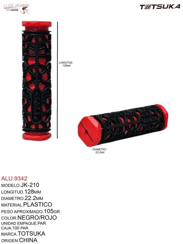 PUÑOS DE PLASTICO NEGRO/ROJO MARCA TOTSUKA 128X22.2 MOD. JK-210