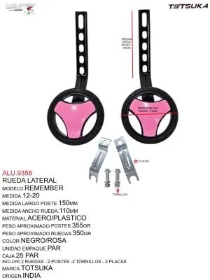 ALU.9358 RUEDA LATERAL 12-20 INDIA MODELO REMEMBER NEGRO/ROSA