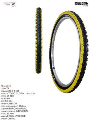 LLANTA 26X2.125 MARCA EQUALIZER BIKE MODELO TOKYO  CLOWN AMARILLA