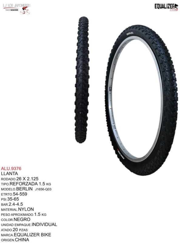LLANTA 26X2.125 REFORZADA 1.5 KILOS NEGRO MOD.BERLIN EQUALIZER BIKE