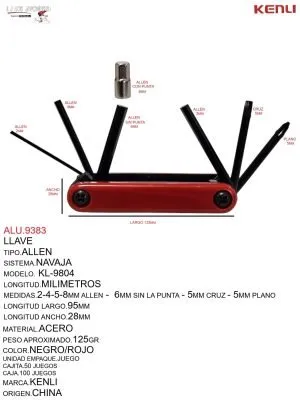 ALU.9383 LLAVE ALLEN NAVAJA KL-9804A KENLI KEYZER BIKE NEGRO