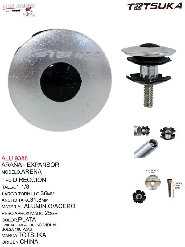ALU.9388 EXPANSOR ARAÑA 1 1/8 OVER PLATA KEYZER BIKE