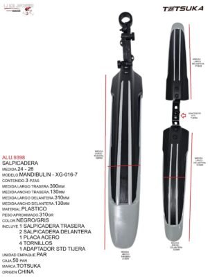 SALPICADERA PLASTICO 24-26  TSK-016-7  51x45x38cm MARCA TOTSUKA MODELO  MANDIBULIN NEGRO/GRIS